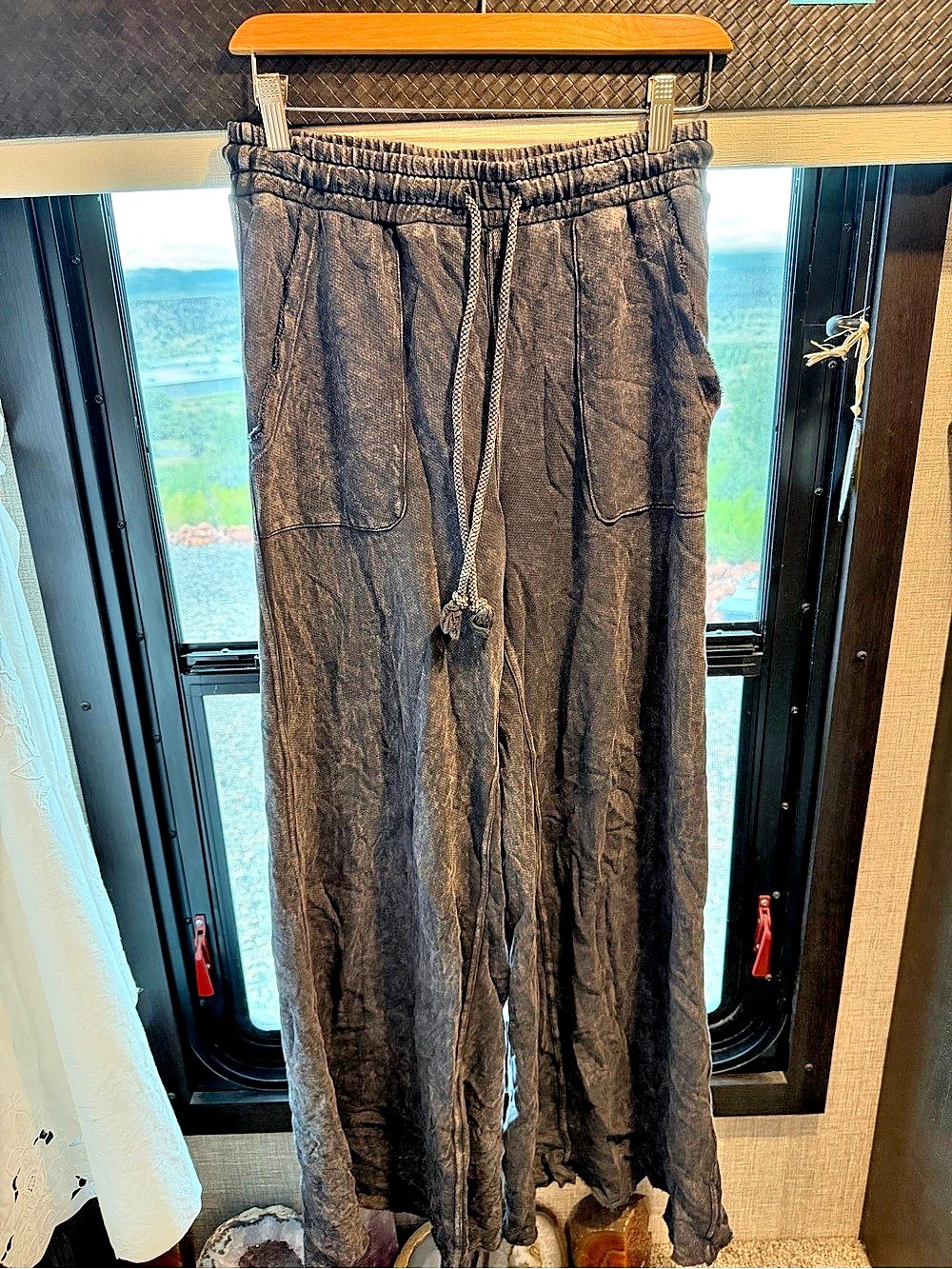 Three Bird Nest Relaxing Robin Wide Leg Pants S Charcoal Raw Hem NWT Boho Style!